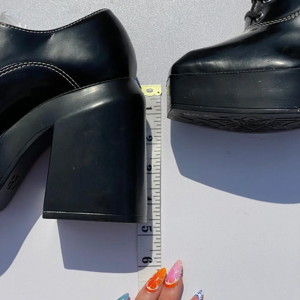 GB Grunge Black Platform Oxford Loafers Goth Bratz Contrast Stitching Edgy - 7M